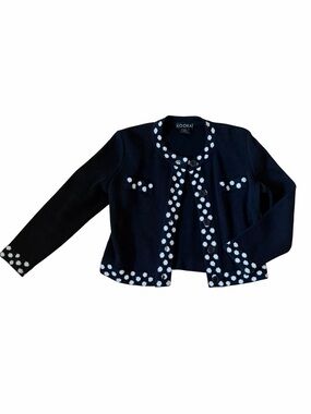 KOOKAI black Knit Cardigan with White Polka Trim